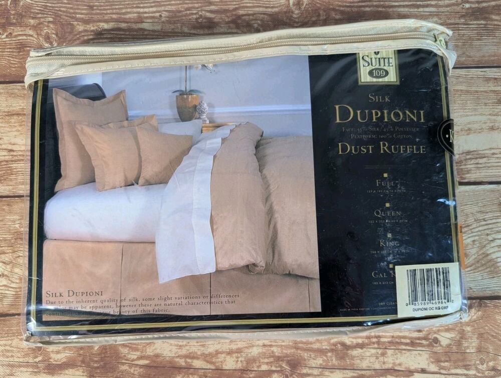 NWT Suite 109 King Dust Ruffle Bed Skirt Silk Dupioni Oyster Cream Off-White